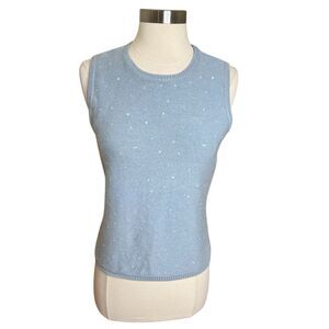 Vintage Gap Sweater Vest Womens Medium Baby Blue Merino Wool Sequin Preppy